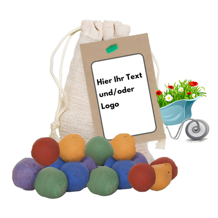 Bunte Samenbomben Jutebeutel – Eigenes Design Logo / Text
