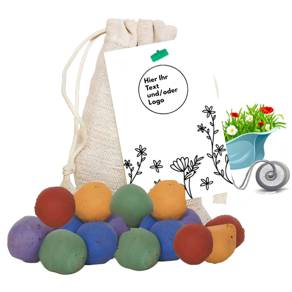 Bunte Samenbomben Jutebeutel – Eigenes Design Logo / Text
