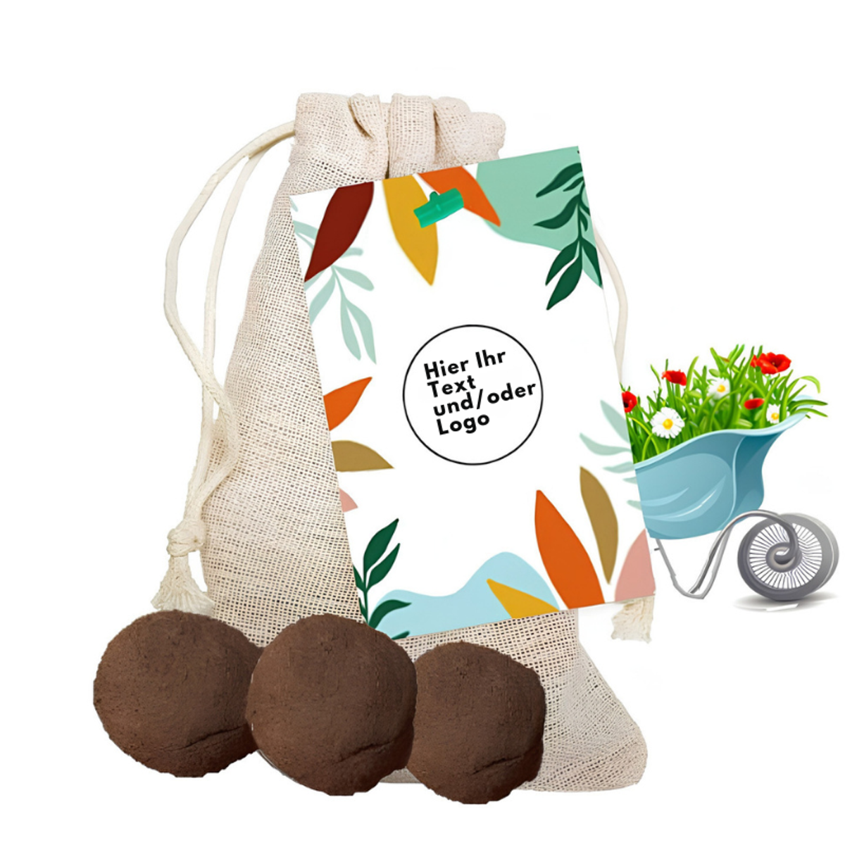 Bunte Samenbomben Jutebeutel – Eigenes Design Logo / Text