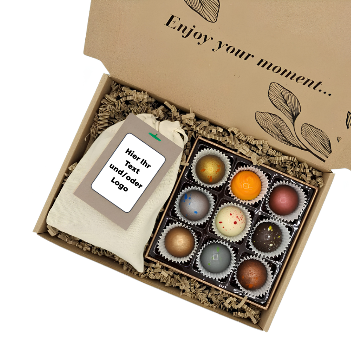 Bonbon & Tulpen Geschenkbox – Eigenes Design Logo / Text